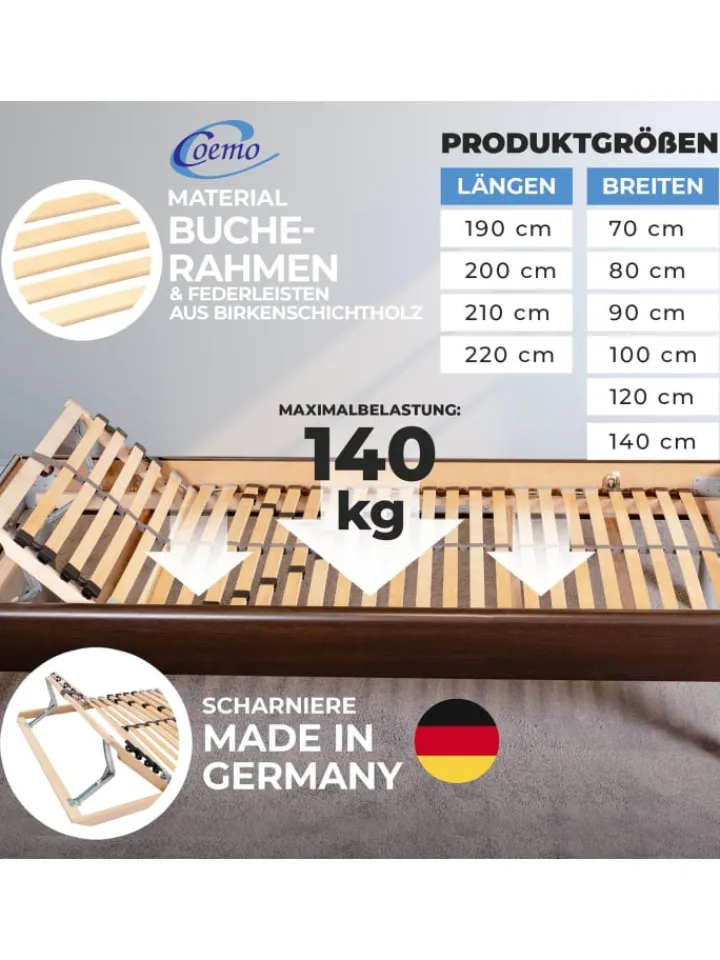 Coemo Betten & Matratzen<Lattenrost ERGO K 70x200 verstellbar in Natur