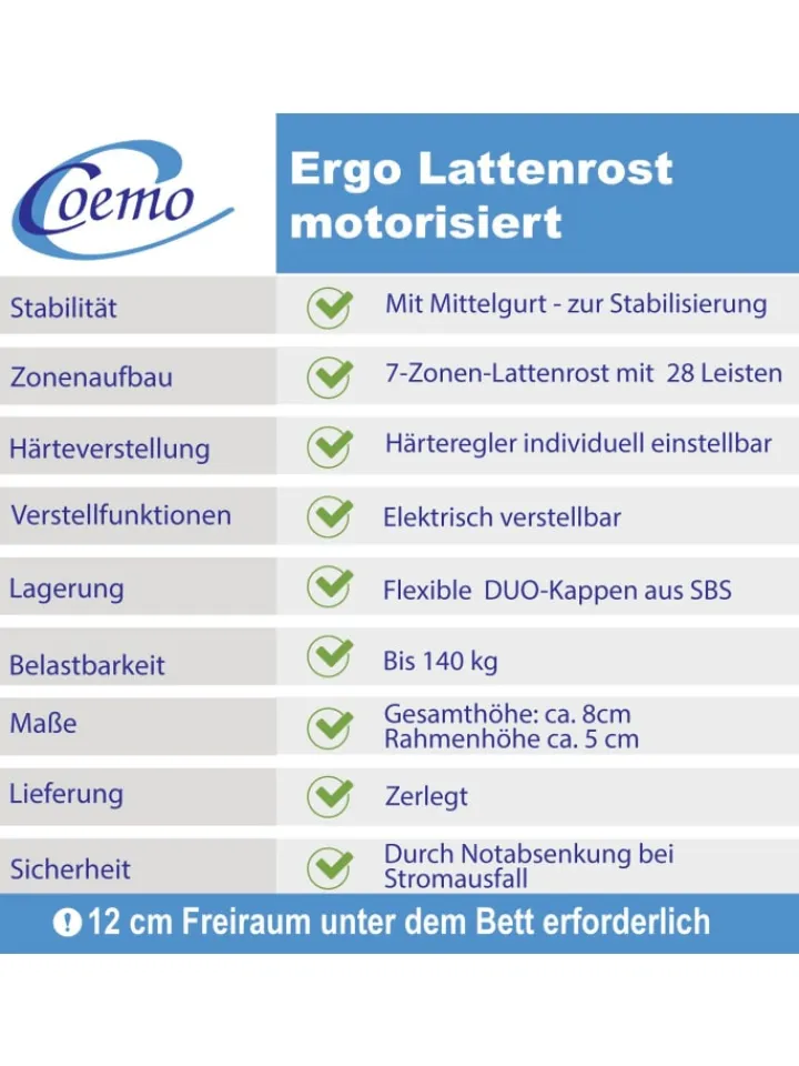 Coemo Betten & Matratzen<Lattenrost Ergo mit Motor, Kopf- und Fußteil elektrisch verstellbar in Natur