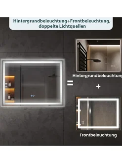 COSTWAY Spiegel<LED Badspiegel mit Beleuchtung in Silber