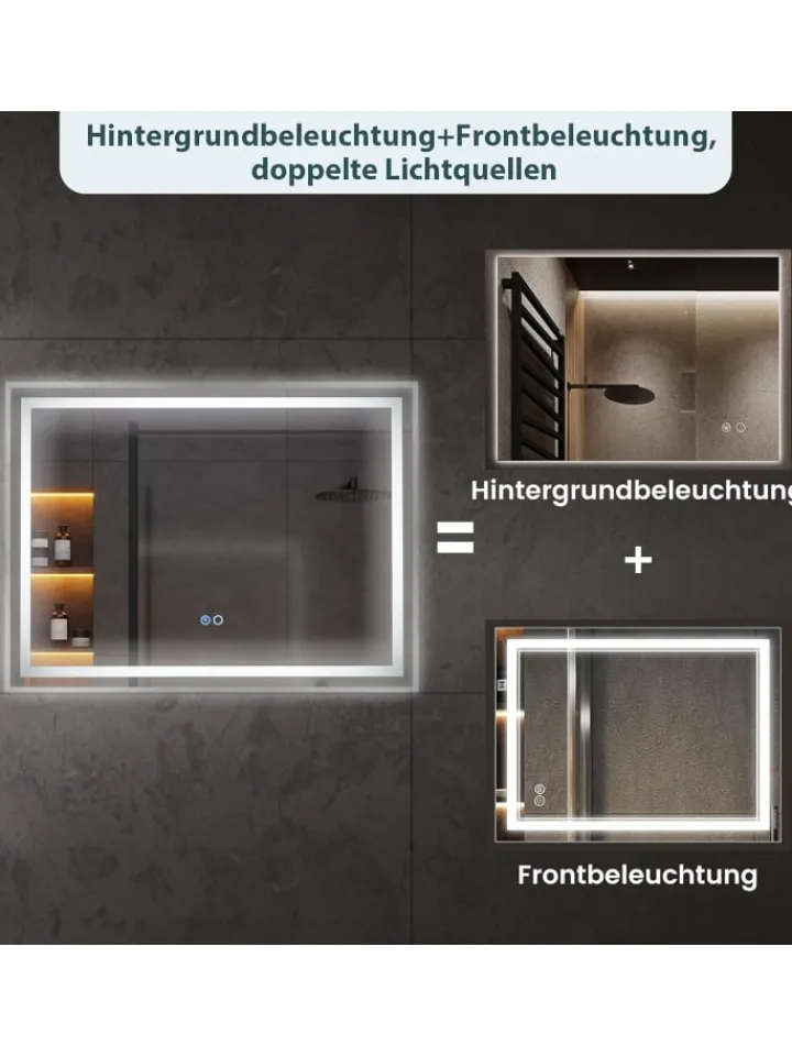 COSTWAY Spiegel<LED Badspiegel mit Beleuchtung in Silber