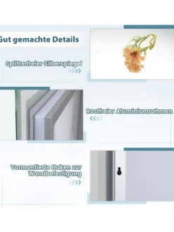 COSTWAY Spiegel<LED Badspiegel mit Beleuchtung in Silber