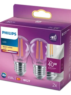 Philips Leuchtmittel<LED Classic E27 Lampe 40 W Tropfenform klar warmweiß 2er-Pack Energieklasse F