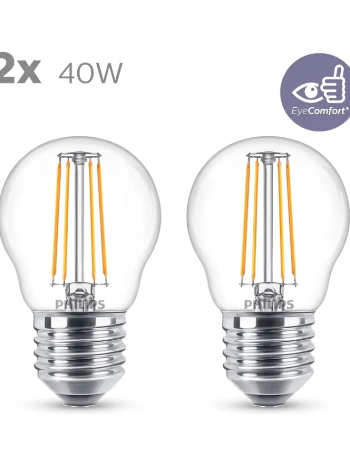 Philips Leuchtmittel<LED Classic E27 Lampe 40 W Tropfenform klar warmweiß 2er-Pack Energieklasse F