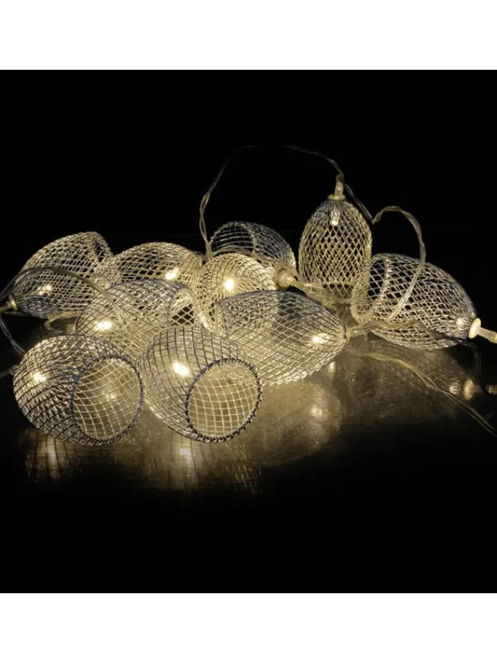 MARELIDA Lichterketten & Dekobeleuchtung<LED Deko Lichterkette Glamour 10 Lampenschirme L: 1,8m in silber
