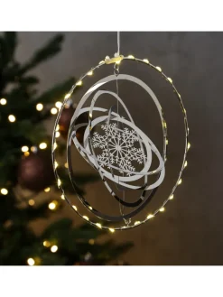 MARELIDA Lichterketten & Dekobeleuchtung<LED Kreis mit Schneeflocke 3D Dekohänger Weihnachten Fensterdeko in silber
