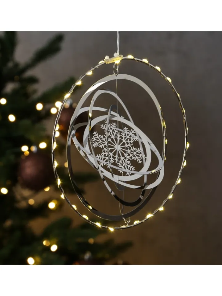 MARELIDA Lichterketten & Dekobeleuchtung<LED Kreis mit Schneeflocke 3D Dekohänger Weihnachten Fensterdeko in silber