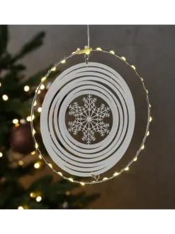 MARELIDA Lichterketten & Dekobeleuchtung<LED Kreis mit Schneeflocke 3D Dekohänger Weihnachten Fensterdeko in silber