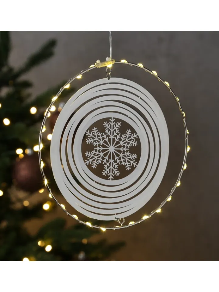 MARELIDA Lichterketten & Dekobeleuchtung<LED Kreis mit Schneeflocke 3D Dekohänger Weihnachten Fensterdeko in silber