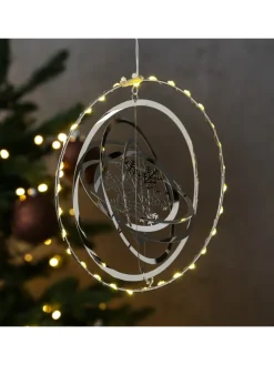 MARELIDA Lichterketten & Dekobeleuchtung<LED Kreis mit Schneeflocke 3D Dekohänger Weihnachten Fensterdeko in silber