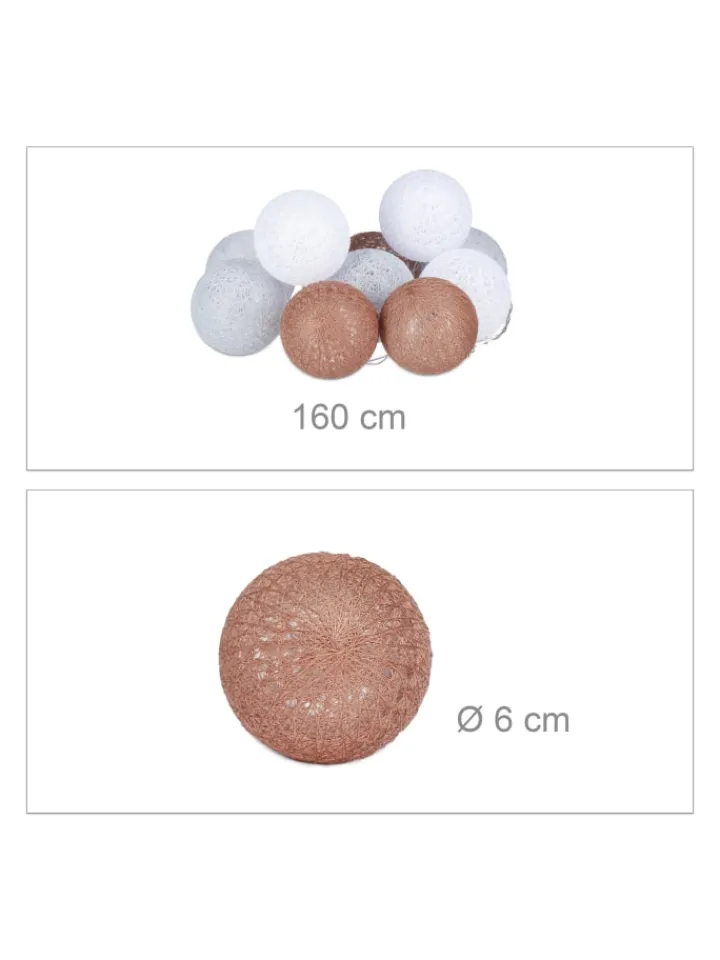 relaxdays Lichterketten & Dekobeleuchtung<LED Lichterkette in Weiß/Grau/Braun (L)160 cm