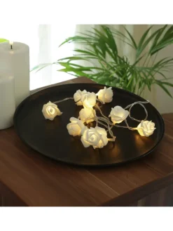 MARELIDA Lichterketten & Deko-Leuchten|Lichterketten & Dekobeleuchtung<LED Lichterkette Mini Rosen 10 Blumen Batteriebetrieb L: 90cm in weiß