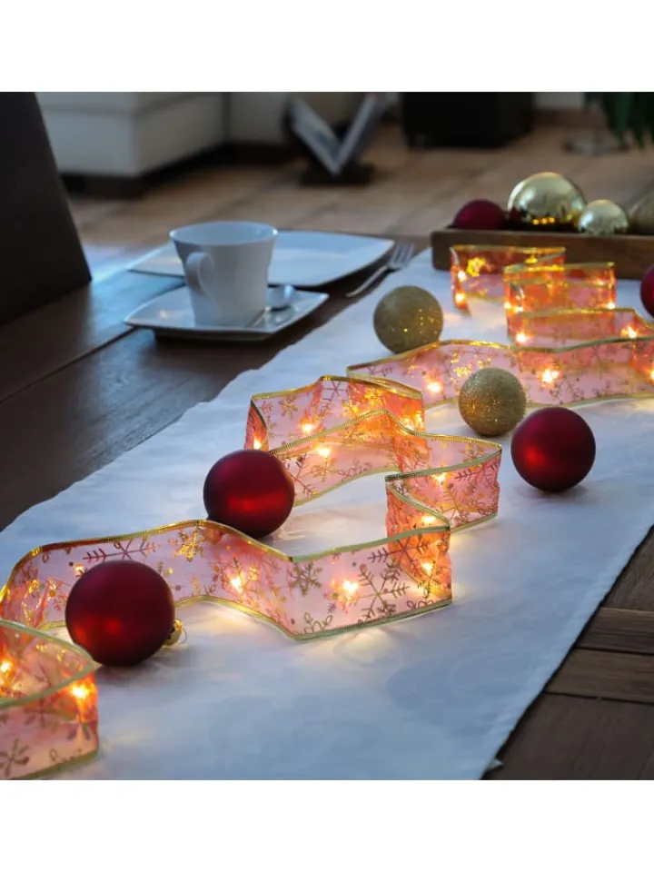 MARELIDA Weihnachtsschmuck<LED Seidenband Geschenkband in rot Länge 2,7m
