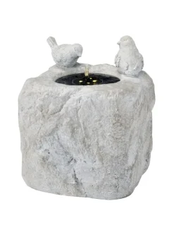 MARELIDA Gartendekoration<LED Solar Brunnen mit Vögelchen Zierbrunnen Tränke H: 34cm in grau