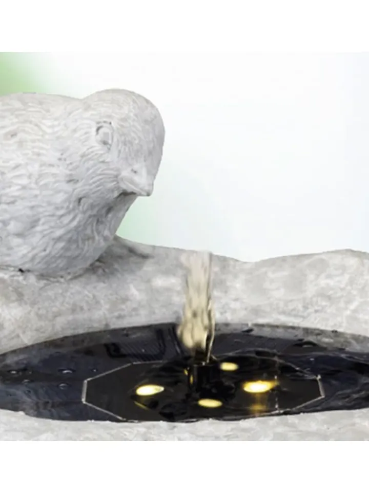 MARELIDA Gartendekoration<LED Solar Brunnen mit Vögelchen Zierbrunnen Tränke H: 34cm in grau