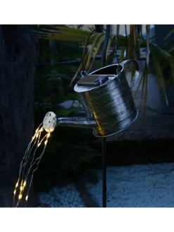 MARELIDA Lichterketten & Dekobeleuchtung|Lichterketten & Deko-Leuchten<LED Solar Gießkanne mit Wasserfalleffekt H: 90cm in silber