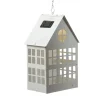 MARELIDA Gartendekoration<LED Solar Haus Lichthaus DIY Deko Laterne Metall H: 28cm Lichtsensor in weiß