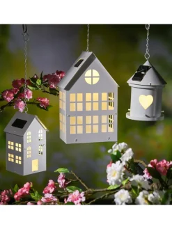 MARELIDA Gartendekoration<LED Solar Haus Lichthaus DIY Deko Laterne Metall H: 28cm Lichtsensor in weiß