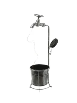 MARELIDA Lichterketten & Dekobeleuchtung<LED Solar Wasserhahn mit Blumentopf Gartendeko H: 60cm silber