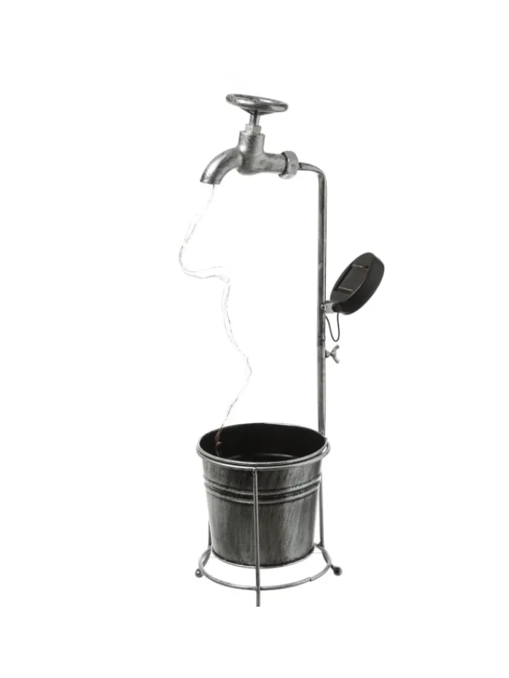 MARELIDA Lichterketten & Dekobeleuchtung<LED Solar Wasserhahn mit Blumentopf Gartendeko H: 60cm silber