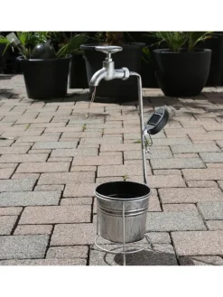 MARELIDA Lichterketten & Dekobeleuchtung<LED Solar Wasserhahn mit Blumentopf Gartendeko H: 60cm silber