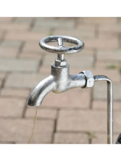 MARELIDA Lichterketten & Dekobeleuchtung<LED Solar Wasserhahn mit Blumentopf Gartendeko H: 60cm silber