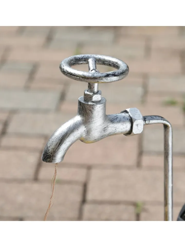 MARELIDA Lichterketten & Dekobeleuchtung<LED Solar Wasserhahn mit Blumentopf Gartendeko H: 60cm silber