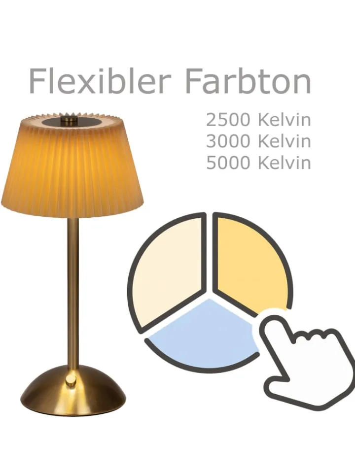 MARELIDA Tischleuchten<LED Tischlampe mit Schirm aufladbar dimmbar 3 Lichtfarben H: 30,5cm braun