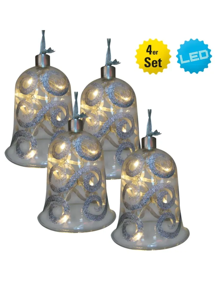 näve Weihnachtsschmuck<LED Weihnachtsartikel "GLOCKE" in silber - (L)11 cm x (B)11 cm x (H)13 cm