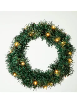MARELIDA Künstliche Weihnachtsbäume<LED Weihnachtsset für Haustür Kranz und 2 Tannenbäume beleuchtet in grün