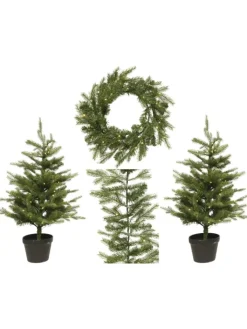 MARELIDA Künstliche Weihnachtsbäume<LED Weihnachtsset für Haustür Kranz Girlande 2 Tannenbäume beleuchtet