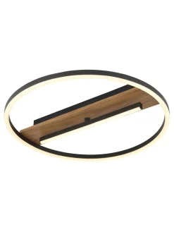 Globo lighting Decken- & Hängeleuchten<LED-Deckenleuchte "Pikara" in Schwarz/ Hellbraun - (H)5,5 x Ø 40,5 cm