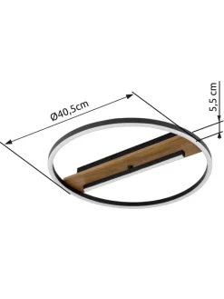 Globo lighting Decken- & Hängeleuchten<LED-Deckenleuchte "Pikara" in Schwarz/ Hellbraun - (H)5,5 x Ø 40,5 cm