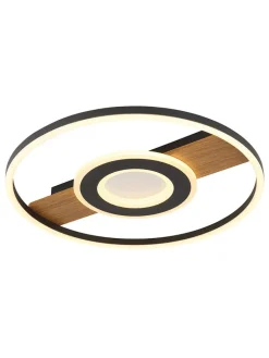 Globo lighting Decken- & Hängeleuchten<LED-Deckenleuchte "Pikara" in Schwarz/ Hellbraun - (H)5,5 x Ø 40,5 cm