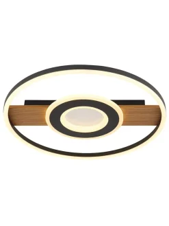Globo lighting Decken- & Hängeleuchten<LED-Deckenleuchte "Pikara" in Schwarz/ Hellbraun - (H)5,5 x Ø 40,5 cm