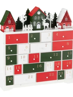 J Line Adventskalender<LED-Deko-Adventskalendar in Rot/ Grün/ Weiß - (B)38 x (H)41 cm