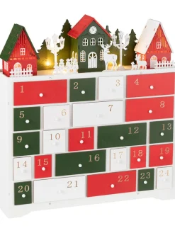 J Line Adventskalender<LED-Deko-Adventskalendar in Rot/ Grün/ Weiß - (B)38 x (H)41 cm
