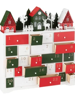 J Line Adventskalender<LED-Deko-Adventskalendar in Rot/ Grün/ Weiß - (B)38 x (H)41 cm