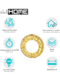 WellHome Wohndekoration<LED-Dekoanhänger in Gold - Ø 38 cm