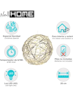 WellHome Wohndekoration<LED-Dekoanhänger in Silber - Ø 25 cm