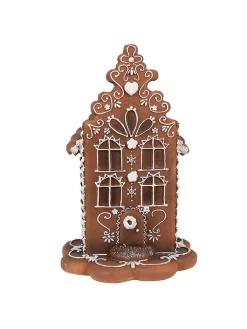 Clayre & Eef Dekofiguren & -Objekte<LED-Dekohaus in Hellbraun - (B)13 x (H)20 x (T)13 cm