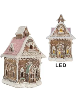Clayre & Eef Dekofiguren & -Objekte<LED-Dekohaus in Hellbraun - (B)16 x (H)25 x (T)15 cm