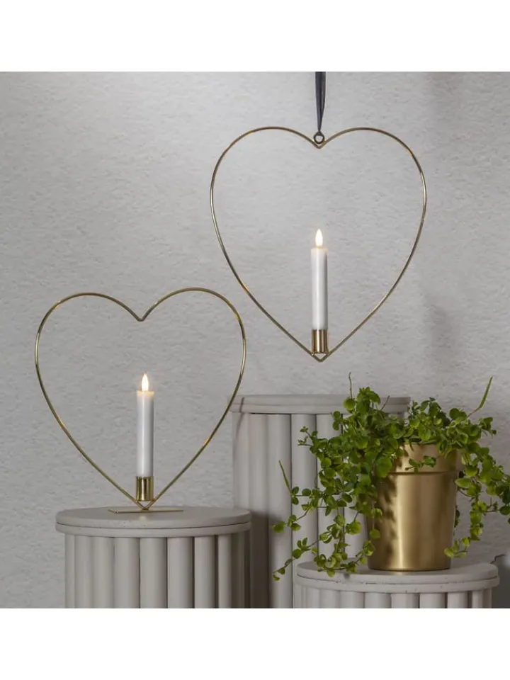 STAR Trading Lichterketten & Deko-Leuchten<LED-Dekoleuchte "Flamme Heart" in Gold - (B)28 x (H)28 cm