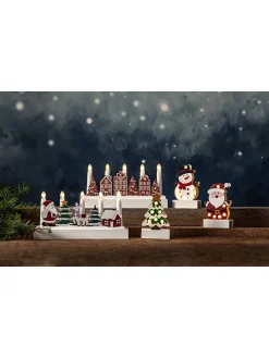 STAR Trading Lichterketten & Deko-Leuchten<LED-Dekoleuchte "Yuletide" in Weiß/ Braun - (B)28 x (H)14,5 x (T)5 cm