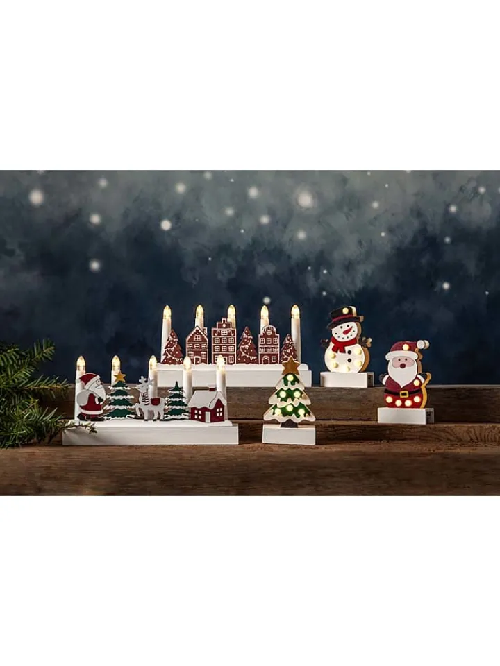 STAR Trading Lichterketten & Deko-Leuchten<LED-Dekoleuchte "Yuletide" in Weiß/ Braun - (B)28 x (H)14,5 x (T)5 cm