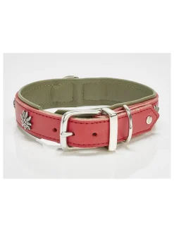 Laboni Hunde<Leder-Halsband "Edelweiss" in Rot/ Grün