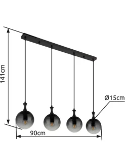 Globo lighting Decken- & Hängeleuchten<LED-Hängeleuchte "Dalton" in Schwarz - (L)90 x (B)15 x (H)130 cm