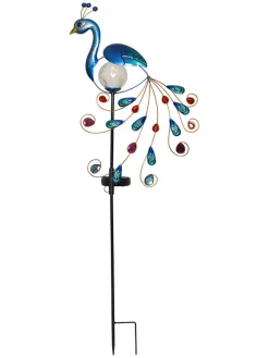 STAR Trading Gartendekoration<LED-Solar-Gartenstecker "Peacock" in Blau/ Bunt - (H)80 cm