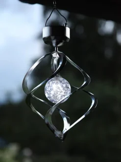 STAR Trading Außenleuchten<LED-Solar-Windspiel "Windmill" in Silber - (H)35 cm