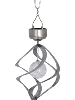 STAR Trading Außenleuchten<LED-Solar-Windspiel "Windmill" in Silber - (H)35 cm