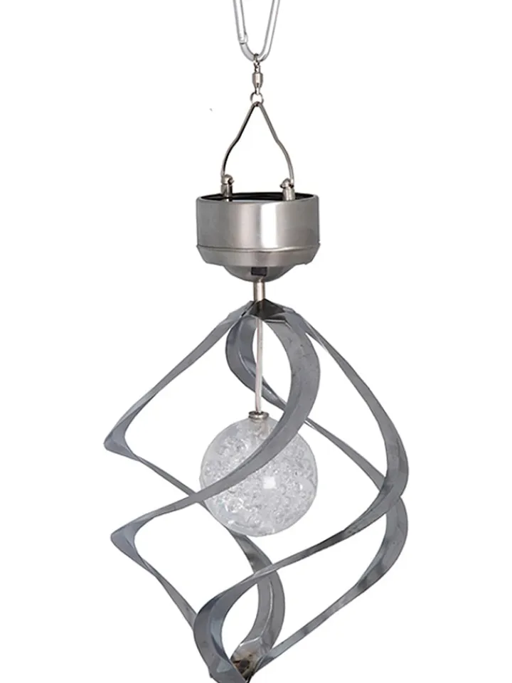 STAR Trading Außenleuchten<LED-Solar-Windspiel "Windmill" in Silber - (H)35 cm